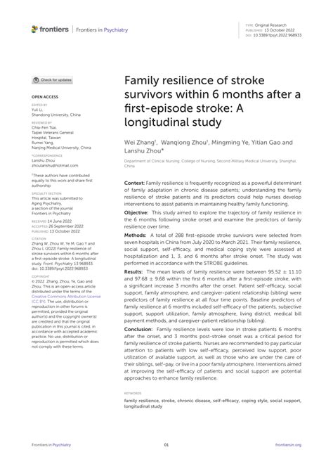 Family resilience of stroke survivors within 6 months after a first ...